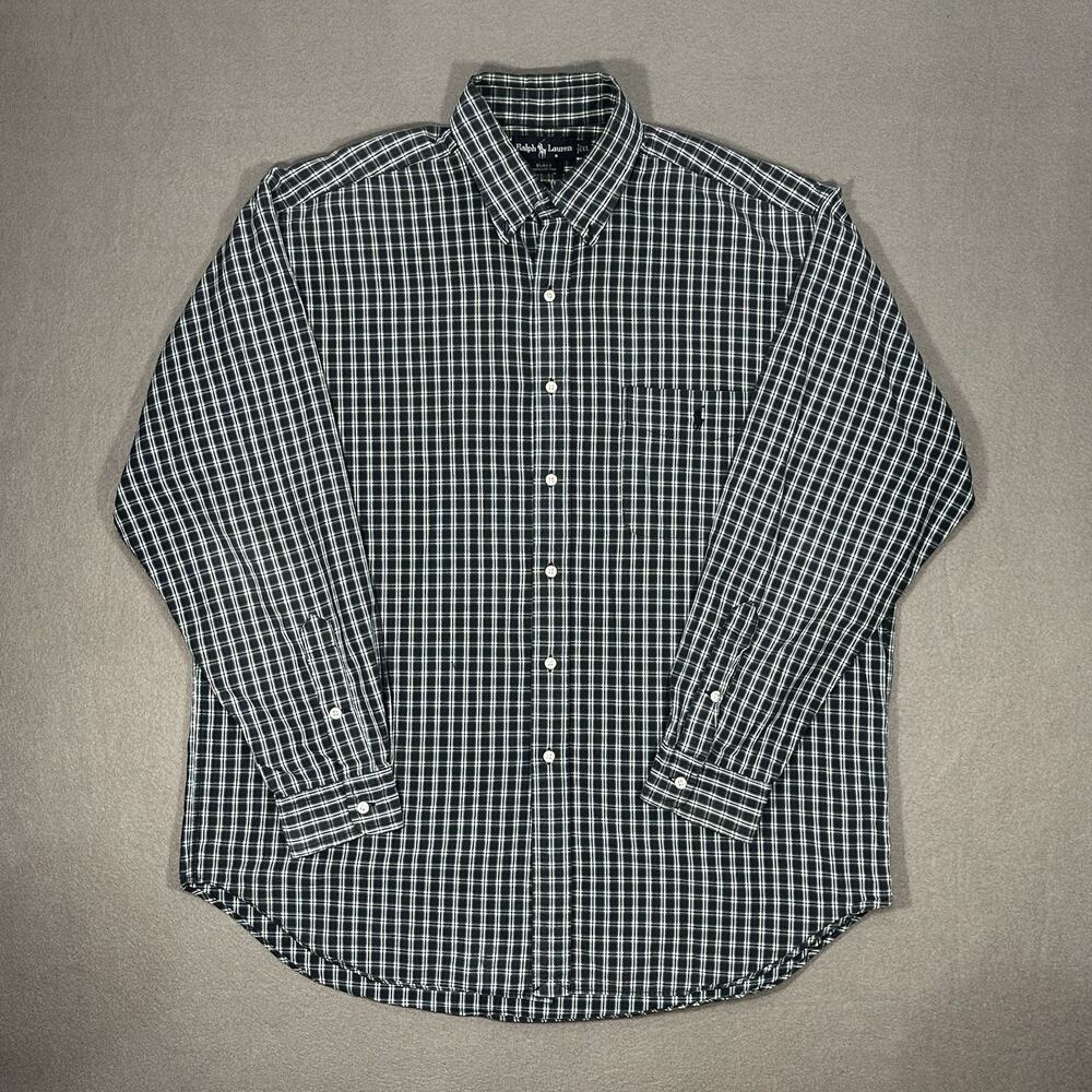Ralph Lauren Blake Plaid Button Down Shirt Men’s XL Green Navy 100% Cotton